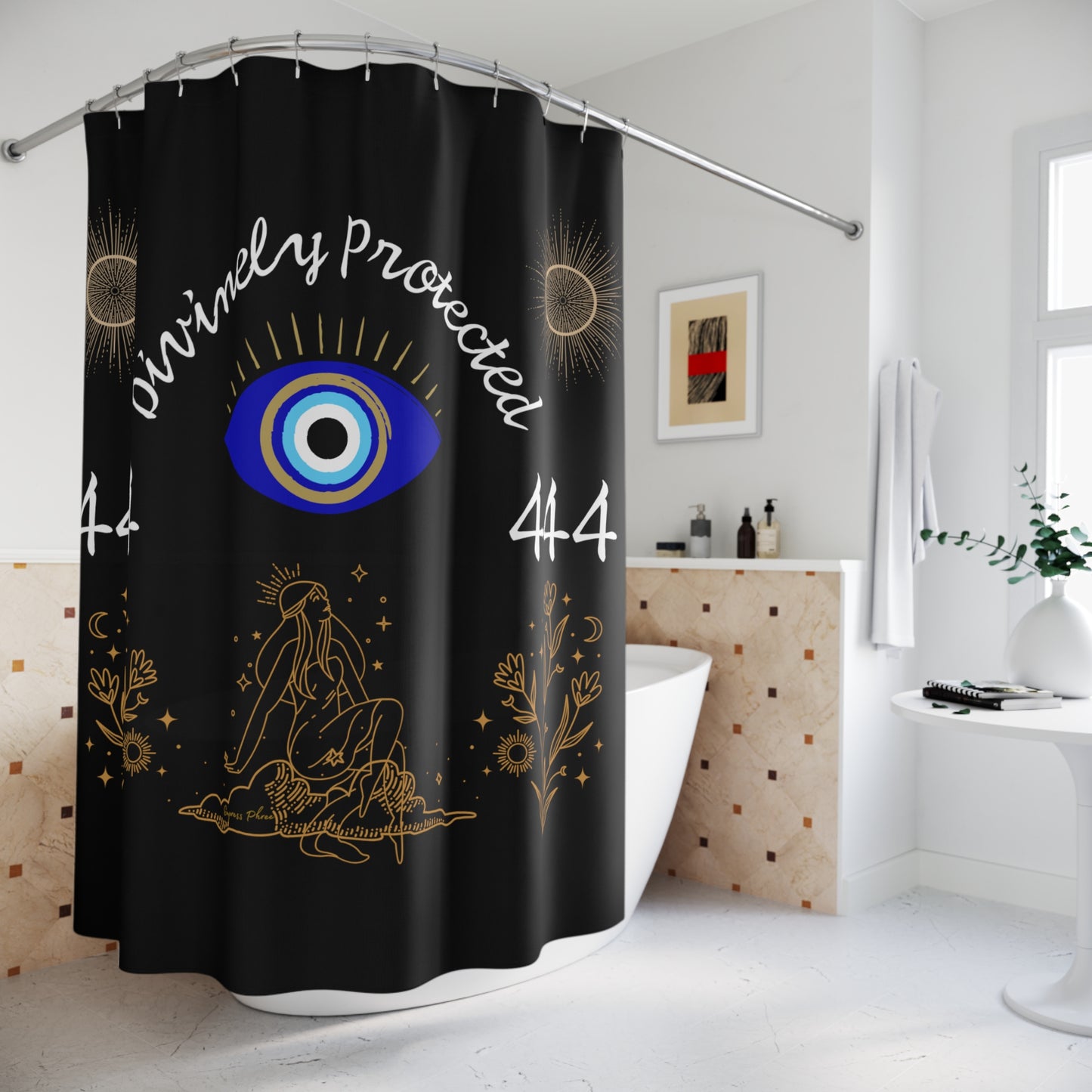 Phreestyle Black 444 Divinely Protected Shower Curtain