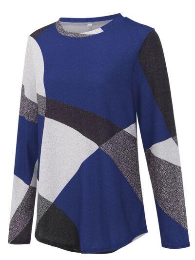 Geometric Round Neck Long Sleeve T-Shirt