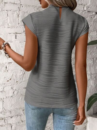 Mock Neck Cap Sleeve T-Shirt