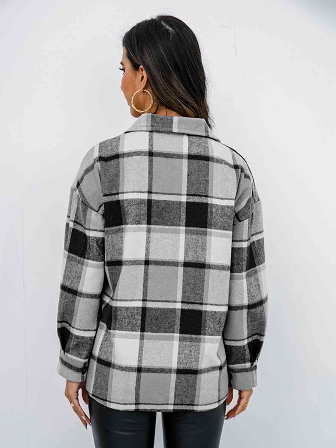 Plaid Button Up Collared Neck Jacket