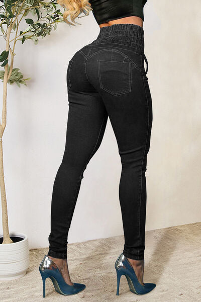 Lace-Up High Waist Jeans with Pockets