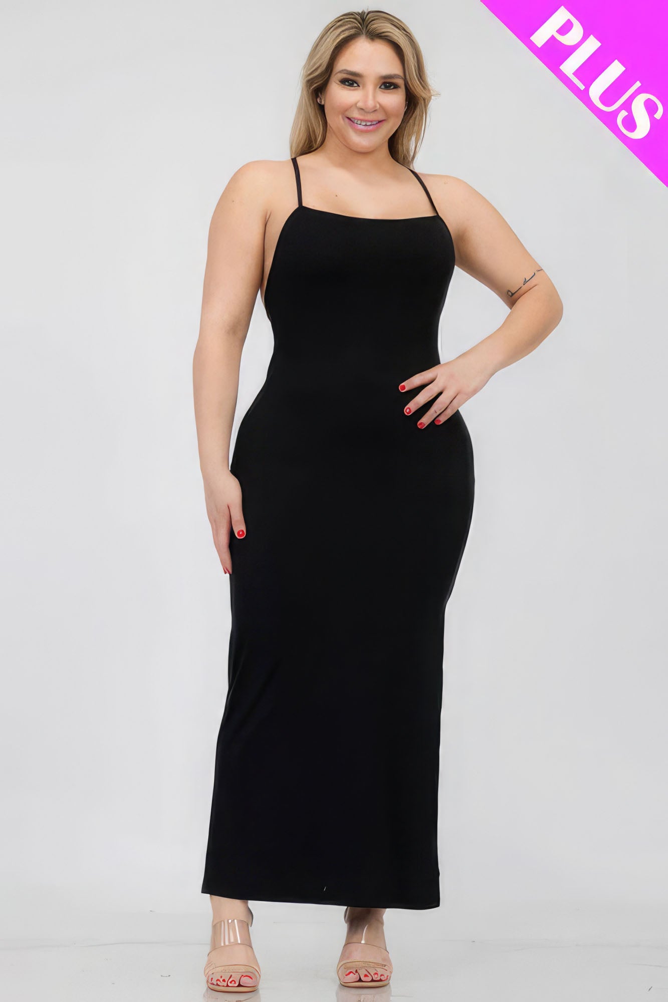 Plus Size Crisscross Back Split Thigh Maxi Dress