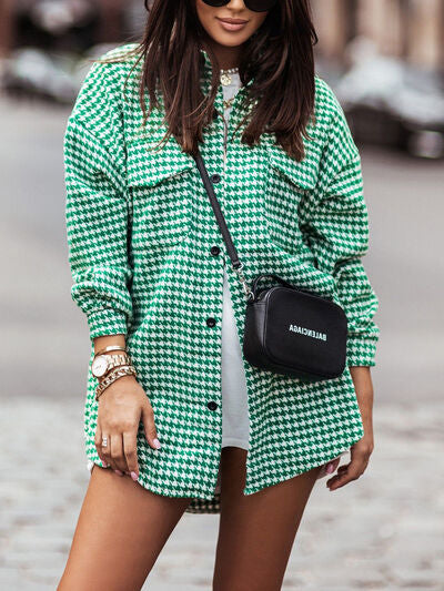 Houndstooth Button Up Dropped Shoulder Jacket