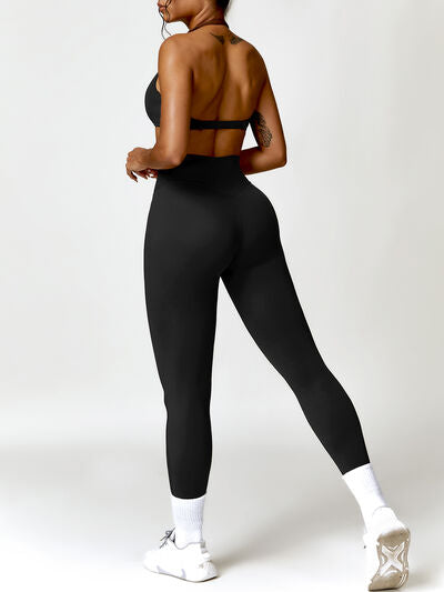 Twisted Halter Neck Bra and High Waist Leggings Active Set